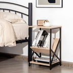 Tangkula Industrial Side Table, 3-Tier Accent End Table with Small Book Record Shelve, Metal Frame, Scratch-Resistant Top, Small Bookcase, Record Player Stand for Living Room, Bedroom (2, Beech)