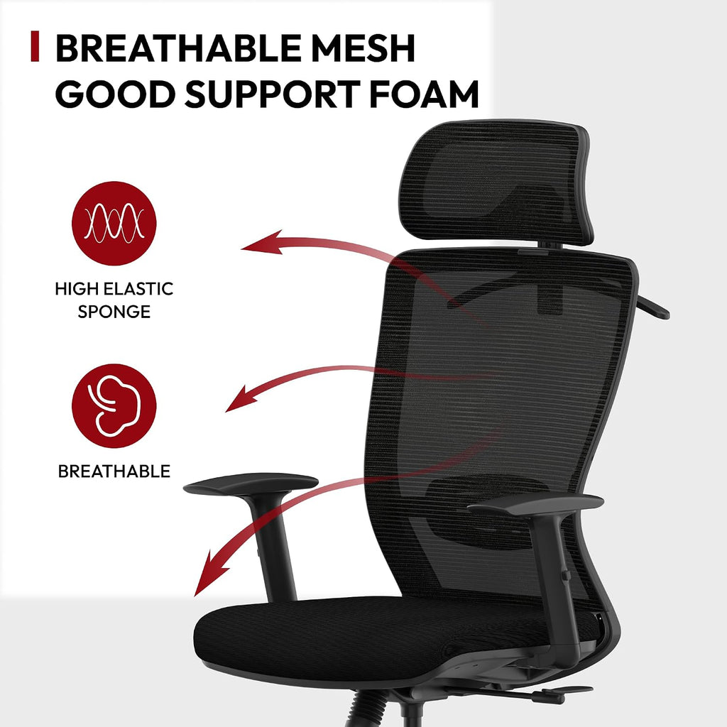 SANODESK OS3 Mesh Big and Tall Computer Chair Home Office Standing Desk Chairs Swivel Ergonomic High Back Office Chair with Adjustbale Lumbar Support Backrest Armrest Black