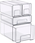 Sorbus Clear Stackable Storage Drawers, 4-Piece Set 1 Large, 1 Medium & 2 Small Pull-Out Plastic Organizer Bins with Handles for Bathroom, Closet, Pantry, Cabinet & Medicine Storage