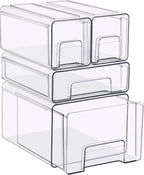 Sorbus Clear Stackable Storage Drawers, 4-Piece Set 1 Large, 1 Medium & 2 Small Pull-Out Plastic Organizer Bins with Handles for Bathroom, Closet, Pantry, Cabinet & Medicine Storage