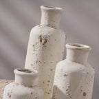 SIDUCAL Ceramic Rustic Farmhouse Vase Set of 3, Whitewashed Terracotta Vase, Clay Decorative Vases for Home Decor, Living Room, Shelf, Mantel Decoration(Rustic White)
