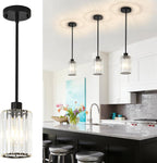 Crystal Pendant Lights Kitchen Island, 3 Pack Black Kitchen Pendant Lighting Over Island, 1-Light Mini Modern Hanging Lights for Kitchen Island, Dining Room, Hallway, Foyer, Entryways