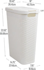 Mind Reader Slim Laundry Hamper with Lid, 40L Clothes Basket, Narrow Tapered Design with Ventilated Cutout Pattern, Plastic, White