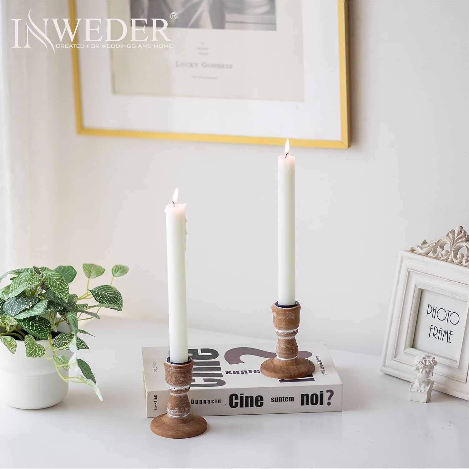 Wooden Taper Candle Holders: Wood Candlestick Holders Rustic Farmhouse Fall Decor for Living Room Dinning Table Centerpiece Christmas Set of 10