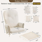 ANMINY 5pcs Glider Rocker Replacement Cushions Set with Ottoman Cover, 3.5Inch Thickened Fleece Glider Rocking Chair Cushions with 29.5Inch Tufted Backrest & Side Pockets for Indoor Nursery, Beige