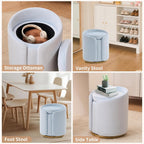 Vanity Chair with Storage, Round Velvet Vanity Stool No Wheels, Swivel Ottoman Chair with Upholstered for Women, Makeup Chair Accent Stool with Back for Bedroom & Dorm, Gold Base, Light Blue
