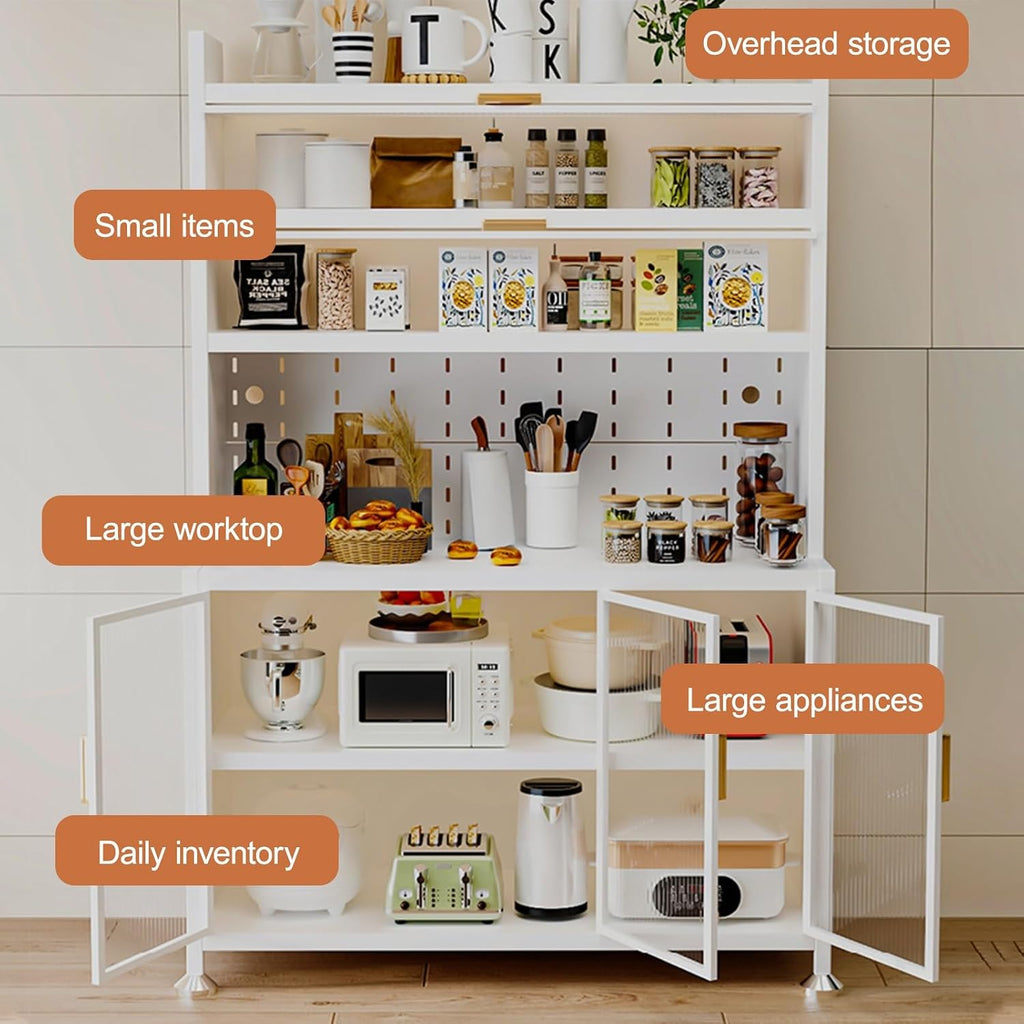 Kitchen Storage Cabinet with Adjustable Shelves, Freestanding Cupboard for Kitchen and Dining Room