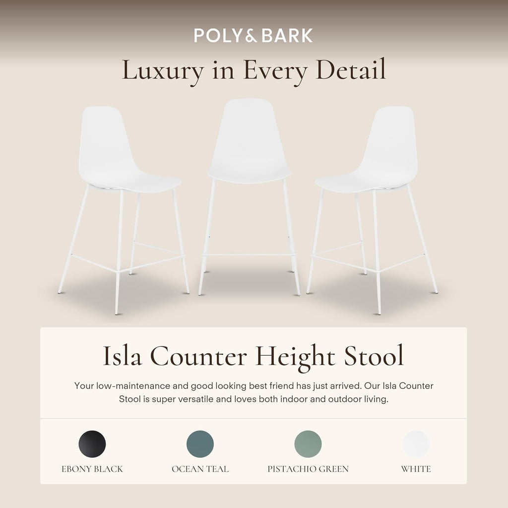 Poly & BARK Isla Bar Stools Set of 3 – Counter Height Bar Stool for Kitchen – Set of Counter Stools – Indoor/Outdoor Barstools – Modern Kitchen Bar Stools - White