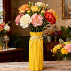 Disoza Ceramic Vase for Home Decor Yellow Modern Flower Vase for Pampas Grass Dried Flowers 9.5" H x 3.9" W Vases for Living Room Decorations Porcelain Tulip Vases for Table Kitchen Decor