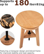 DJAR Wooden Drafting Stool Chair, Adjustable Beech Wood Artist Seat, Supports 180 Lbs, for Home, Studio, Kitchen, or Office, Natural