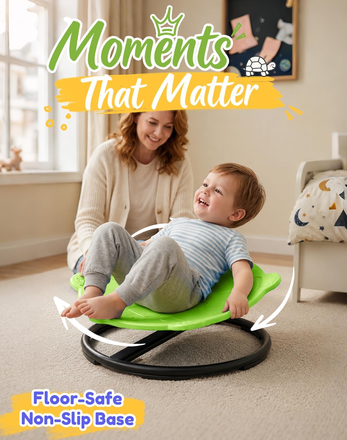 Turtle Spinning Chair for Autistic Kids – Sensory Spinning Toy, Spin Chair for Kids Autism, Sensory Swivel Seat for Balance, Coordination, Focus & ADHD Support, Autism Sensory Products (Green)