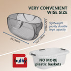 Pop Up Laundry Hamper,Collapsible Horizontal Baskets with Handles & Side Pocket,Foldable Sturdy mesh for Laundry Room,Bathroom,Kids Room,College Dorm or Travel (Double Grey)