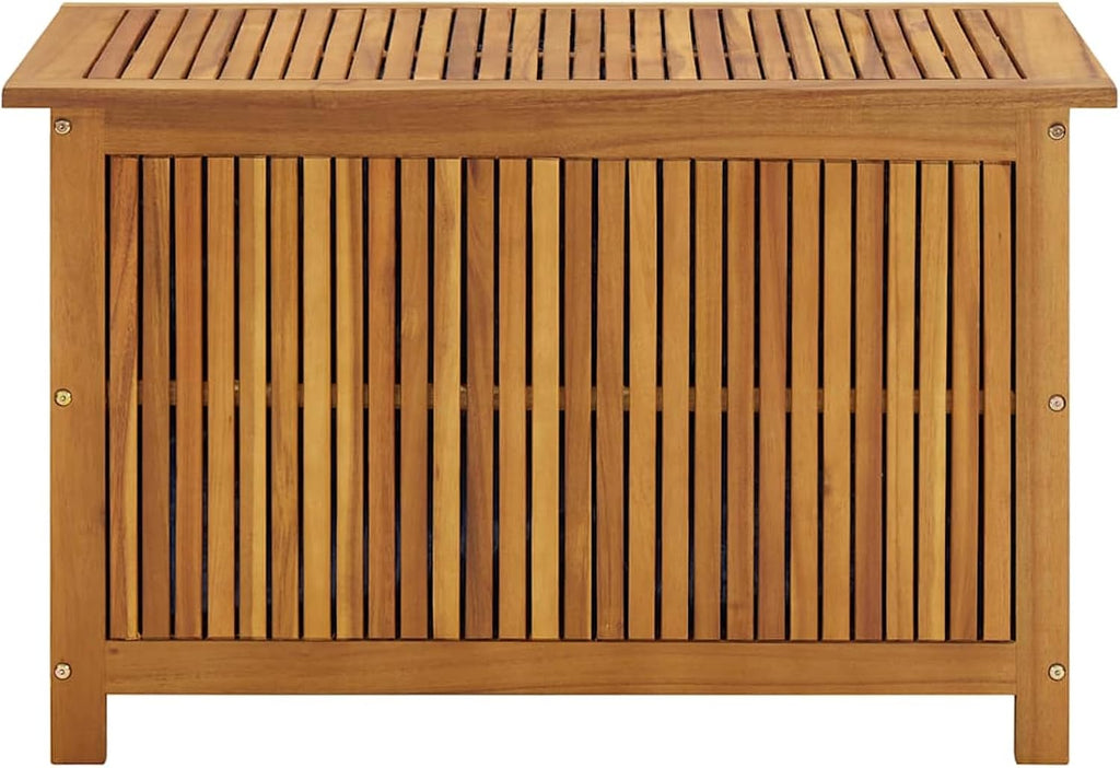 Gecheer Garden Storage Box 90 x 50 x 58 cm – Solid Acacia Wood Outdoor Storage Bench with Oil Finish, Rustic Wooden Chest for Cushions, Pillows & Garden Supplies