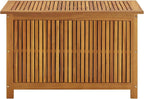 Gecheer Garden Storage Box 90 x 50 x 58 cm – Solid Acacia Wood Outdoor Storage Bench with Oil Finish, Rustic Wooden Chest for Cushions, Pillows & Garden Supplies