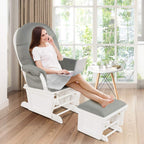 Costzon Baby Glider and Ottoman Cushion Set, Wood Baby Rocker Nursery Furniture for Napping, Nursing, Reading, Upholstered Comfort Nursery Chair w/Padded Armrests & Detachable Cushion (Light Grey)