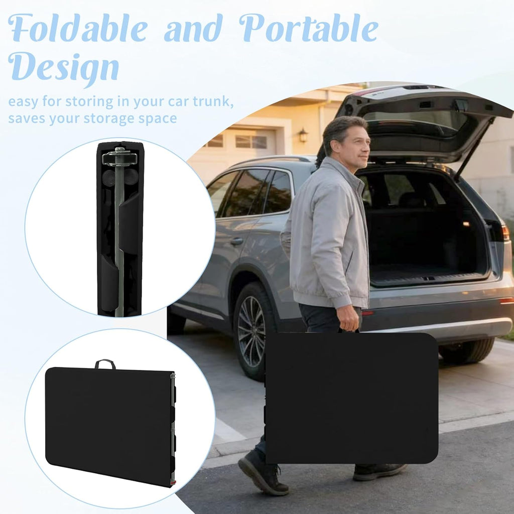 Fivenl 2 Pack 6 Feet Portable Folding Table Black, Steel Legs Fold-in-Half with Carrying Handle Rectangular Plastic Foldable Table for Party, Wedding, Camping, Picnic, Dining, Indoor Outdoor Events