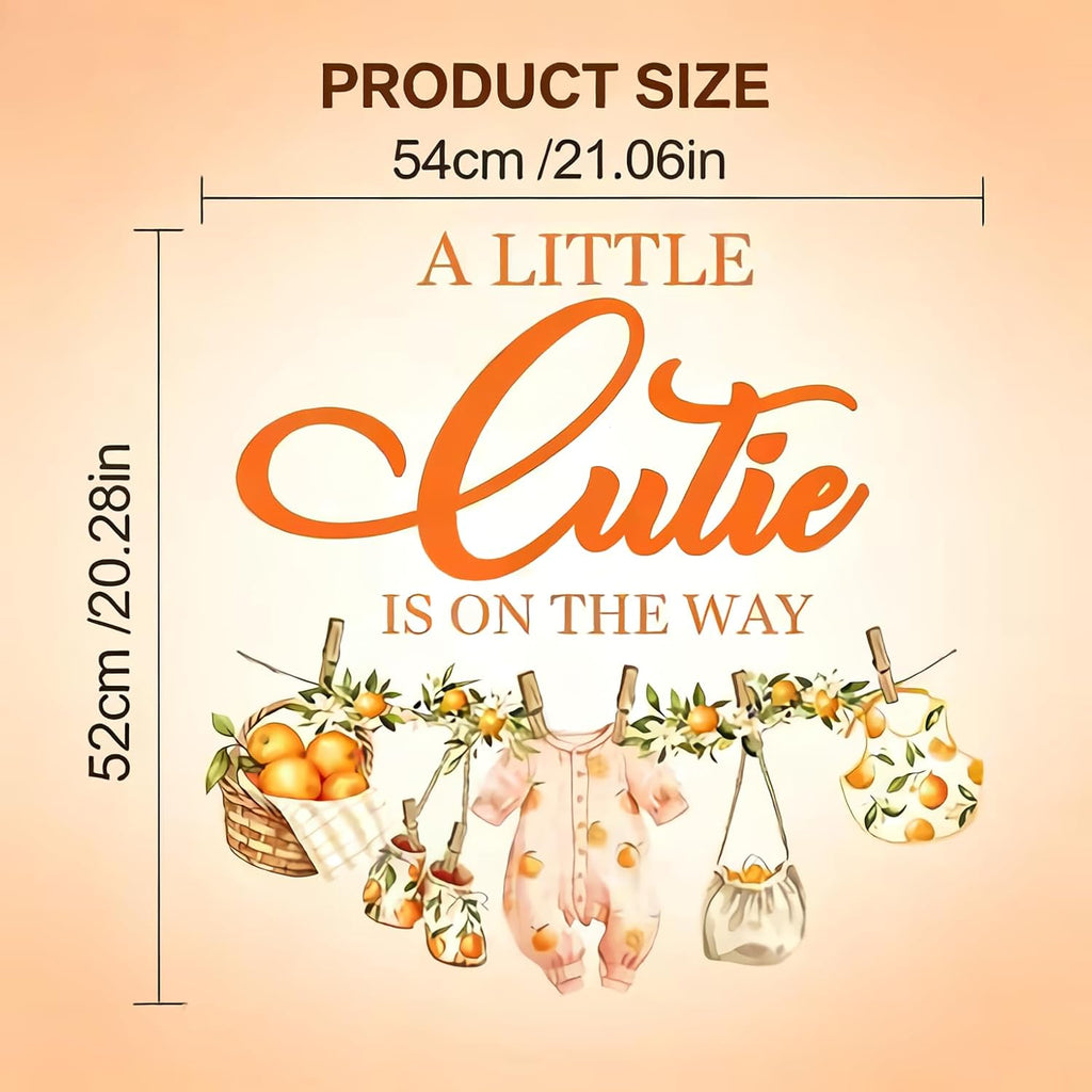 A Little Cutie is on the Way Baby Shower, A Little Cutie is on the Way Sign Decal Banner Sticker for Backdrop, Little Cutie Orange Fruit Gender Reveal First Birthday Party Decor for Girl (Not Balloon)