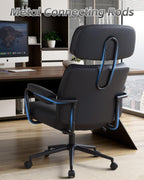 Mid Century Modern Home Office Desk Chair, Ergonomic Office Chair Big and Tall, High Back Executive Office Chair Leather Extra Wide, Computer Chair Comfy, Adjustable Height Rolling Chair, Black