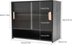 3 Tier Kitchen Pantry Storage Cabinet with with 2 Sliding Striped Glass Doors Console Dining Cupboard Modern Freestanding Bamboo Sideboard for Dining Room Kitchen Black (21.6x11x18.1inch)