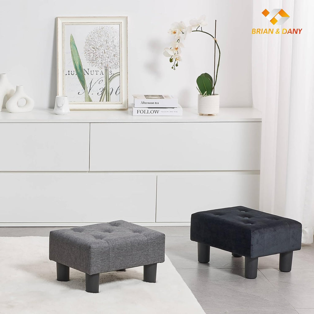 BRIAN & DANY Small Foot Stool, Linen Foot Stools with Legs, Stable Small Footstool for Living Room, Grey