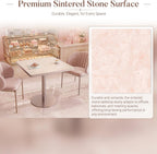 31.5'' Tulip Table, Round Dining Table with Glossy Sintered Stone Tabletop | Rose Gold Aluminum Alloy Edge & Pedestal, Small Bistro Table for Dining Room/Café/Small Spaces/Restaurant (Blush Onyx)