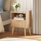 MAHANCRIS Nightstand with Charging Station and Modern Bedside Table Bundle, Natural End Table with Storage Drawers, Open Storage, Night Stand with Solid Wood Legs, for Bedroom, ETNA61E01-ETNA69E01