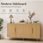 USHOWER 56" Sideboard Buffet Cabinet with Storage - 4 Fluted Doors & Adjustable Shelves, Modern Wood Credenza with Metal Legs for Living Room, Dining Room, Kitchen, Entryway, Large Countertop Space