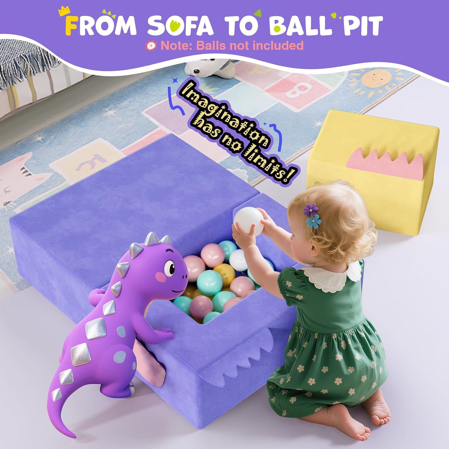 Lischwert Kids Couch, 3-in-1 Modular Kids Play Couch, Child Sofa for Girls Boys, Toddler Sectional Sofa Convertible Foam Toys for Baby Indoor Outdoor