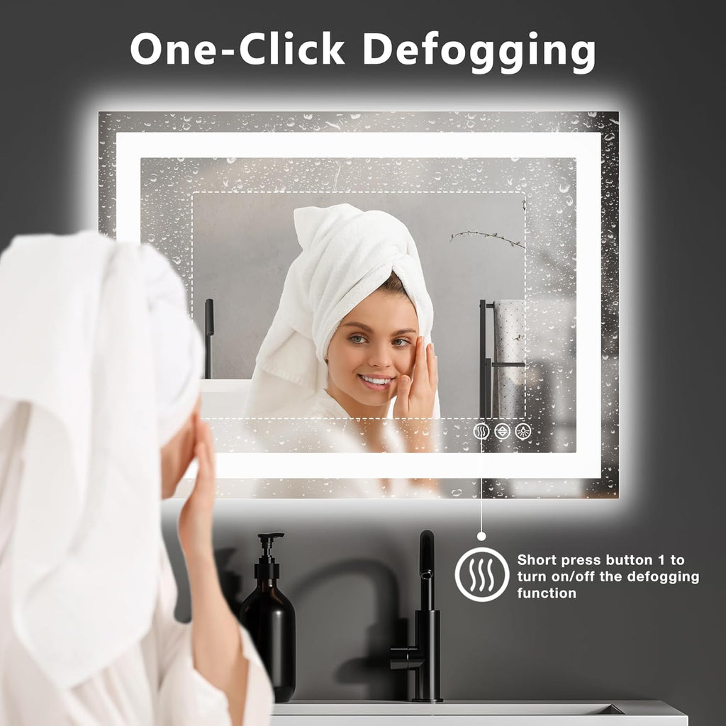 DUMOS 24.1"x32.1" LED Bathroom Mirror, Smart Anti-Fog Bathroom Vanity Mirror with Front Light & Backlit, 3 Color Temperatures, Dimmable, Memory Function