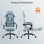 Sweetcrispy Video Game Chair: High Back Ergonomic Computer Desk Chair with Footrest & Lumbar Support, Height Adjustable with Linkage Armrests and Headrest, 360° Swivel Wheels, Blue