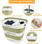 2 Pcs 42L/11.2 Gal Collapsible Laundry Basket - Foldable Plastic Pop Up Hamper with Handles, Space-Saving Storage Organizer for Wet & Dry Clothes, Ideal for Home, Dorm and Apartment Use Green