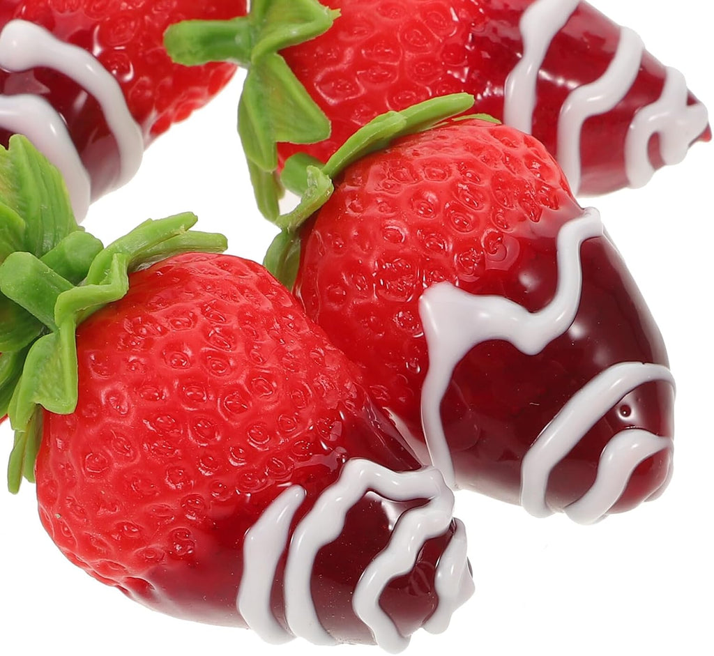 6pcs Artificial Realistic Strawberries Chocolate Dipped Faux Fruit Decoration Set for Photography Props Cake Toppers Party Photo Shoot