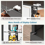 Dystler 71'' Glass Display Cabinet with Doors, RGB Curio Cabinet with LED Lights for Collectibles, Display Case with Adjustable Shelf, Black