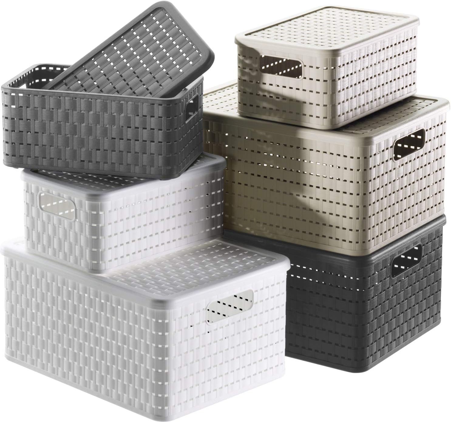 Rotho Country Set of 3 Storage Baskets 18 l, 3 x A4/18l (36,8 x 27,8 x 38,5 cm), Cappuccino