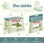 ACSTEP 9 Inch Folding Step Stool 300 LB Capacity Plastic Foldable Step Stools for Kids and Adults, Folding Stool Suitable for Kitchen, Stepping Stool with Handle Bicolor Green Small Step Stool 1PC