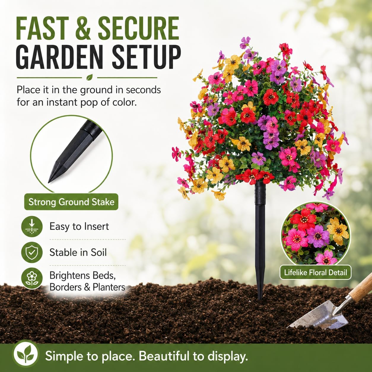 Artificial Flowers for Outdoors, UV Resistant Faux Topiary Ball Plants with Ground Stakes, 22 Inch Realistic Fake Greenery Bushes, Waterproof Fade Proof for Garden Porch Patio Yard Decor, 2 Pack