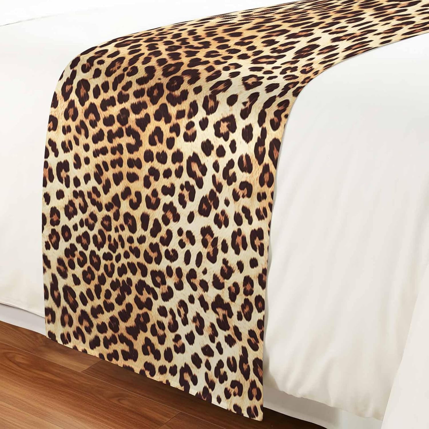 Farmhouse Brown Tan Leopard Print Bed Runners for Bedroom Hotel,Decorative Bedding Scarf Abstract Wild Animal Texture Bed End Blanket Bedding Runner Scarves for California King Size Beds,102x20in