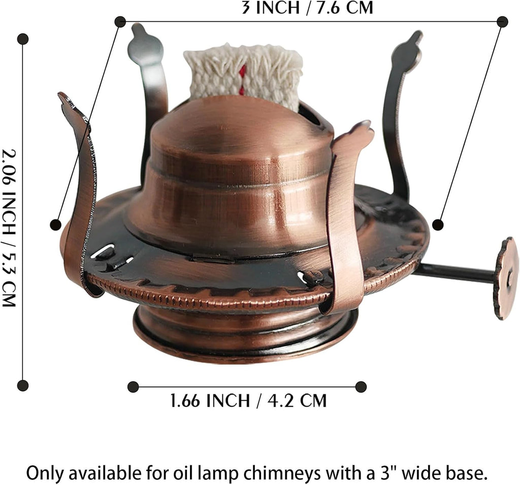 2Pcs Oil Lamp Burner #2 Size Bronzy Plated for Antique Lamps Oil Lamp Replacement Kerosene Lamps Parts with Reduction Collar and Cotton Lamp Wick Fits Holds a 3 Inch Base Chimney
