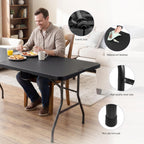 6ft Folding Table, Portable Heavy Duty Plastic Table for Party, Black | Fold-in-half Design with Carry Handle,Easy Setup,Compact Storage. Supports 330 lbs for Indoor & Outdoor use,Camping, Picnic