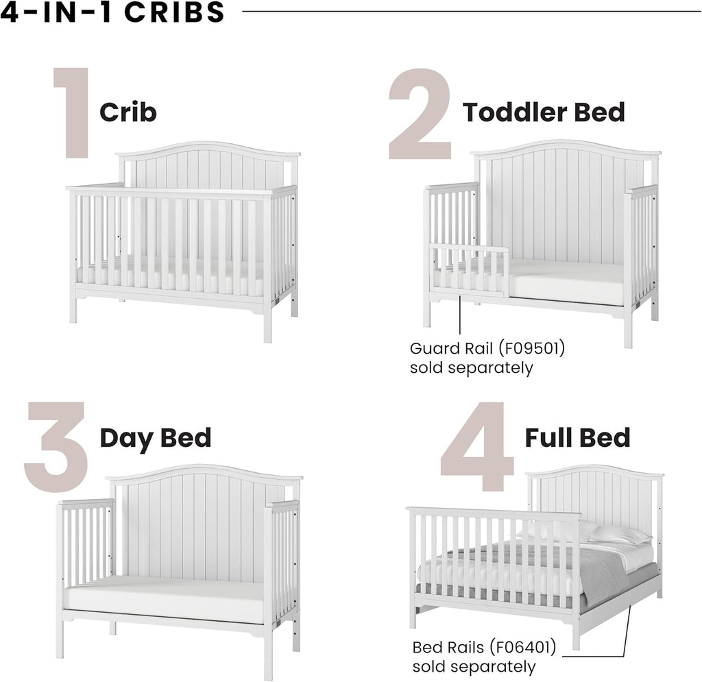 Child Craft Hampton Arch Top Crib and Changing Table Nursery Set, 2-Piece, Includes 4-in-1 Convertible Crib and Changing Table, Grows with Your Baby (Matte White)