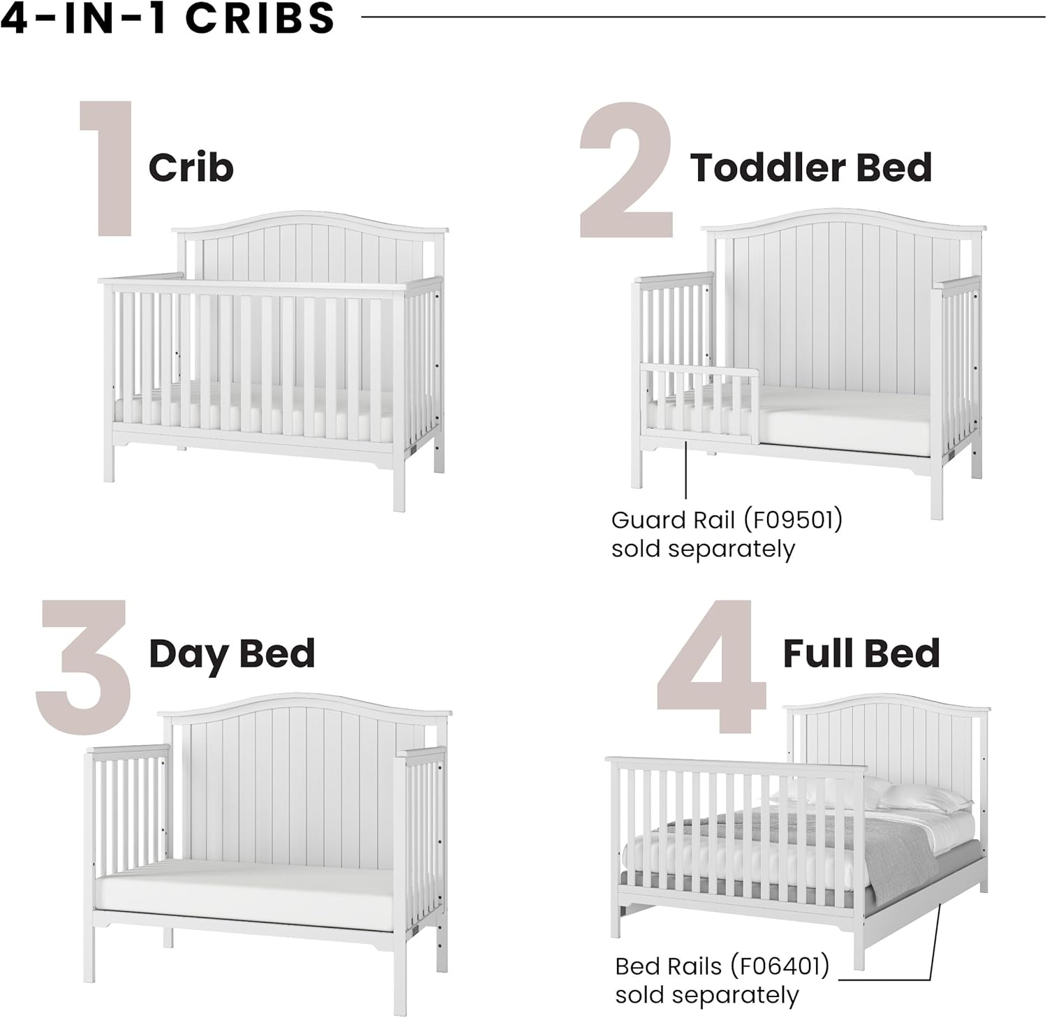 Child Craft Hampton Arch Top Crib and Changing Table Nursery Set, 2-Piece, Includes 4-in-1 Convertible Crib and Changing Table, Grows with Your Baby (Matte White)