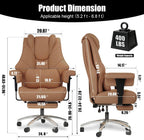 400lbs Big and Tall Office Chair, Wide Ergonomic Leather Executive Chair for Heavy People with Foot Rest, High-Back Reclining Computer Chair with Swivel Wheels and Lumbar Support (Brown)