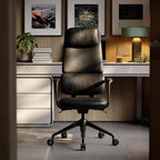 TOMU Genuine Leather Office Desk Chair, Ergonomic Leather Executive Office Chair, Upgraded Wood Grain Finish and S Curve Back with Solid Aluminum Frame, Luxury and Mordern