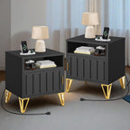 DWVO Nightstand with Charging Station, Metal Night Stand Set 2, Small Bedside End Tables, Modern Side Tables, Night Stand, Set of 2, Black