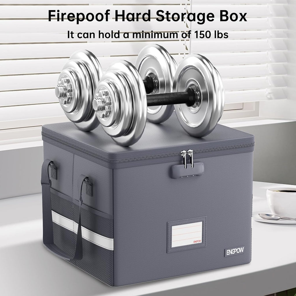 ENGPOW 5200°F File Box Fireproof Document Box with Lock,Heat Insulated Collapsible File Storage Organizer Box with Handle,Portable Home Office File Cabinet for Hanging Letter/Legal Size Folder, Gray