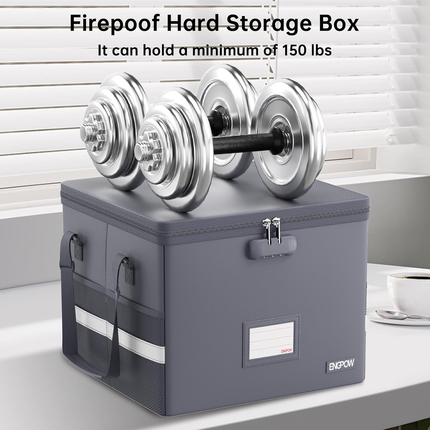 ENGPOW 5200°F File Box Fireproof Document Box with Lock,Heat Insulated Collapsible File Storage Organizer Box with Handle,Portable Home Office File Cabinet for Hanging Letter/Legal Size Folder, Gray