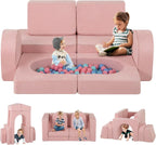 INFANS Modular Kids Play Couch, 8 PCS Toddler Creative Sectional Fort Building Sofa for Playroom, Bedroom, Children Convertible Versatile Soft Foam Furniture Playset Crawling Floor Cushion