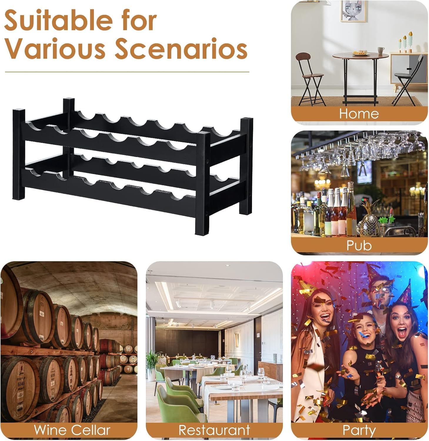 COSTWAY Wine Rack Countertop, 12 Bottles Bamboo Wine Holder, 2-Tier Freestanding Wine Storage Cabinet Shelf for Home, Kitchen, Bar, Pantry, Wine Cellar, Easy-Assembly, Brown (24.5L x 9.5W x 10H)