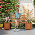 Outdoor Garden Bench with Integrated Planter Boxes – Sturdy Hardwood Construction for Patio, Deck or Yard Landscaping