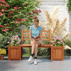 Outdoor Garden Bench with Integrated Planter Boxes – Sturdy Hardwood Construction for Patio, Deck or Yard Landscaping
